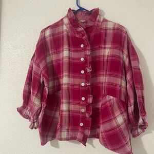 EUC Ivy Jane Pink Plaid Flannel Button Up Valentine S/M